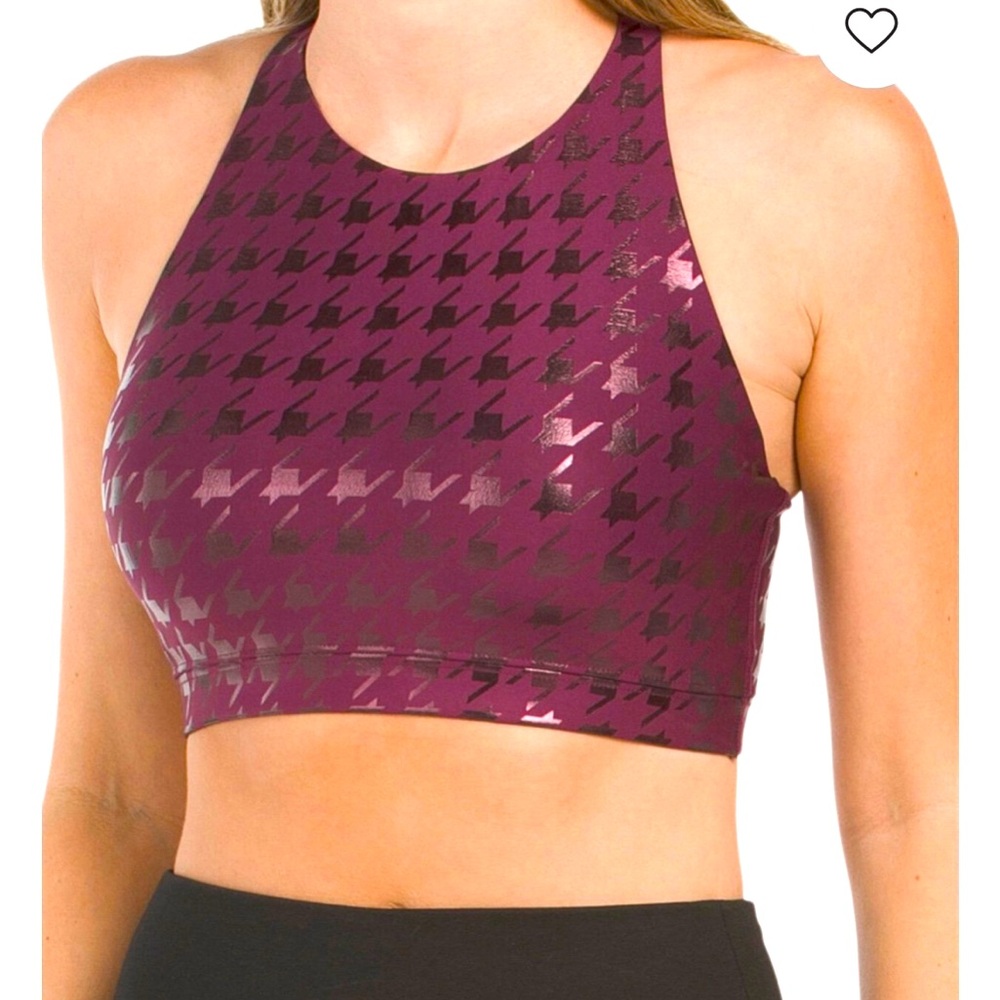 Peloton Sports Bra Maroon Foil Houndstooth  - Size Small